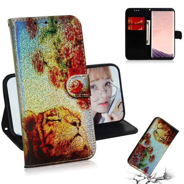 Colored Drawing Pattern Colorful Magnetic Buckle Horizontal Flip PU Leatherette Case with Holder & Card Slots & Wallet & Lanyard - Galaxy S8+(Tiger Rose)