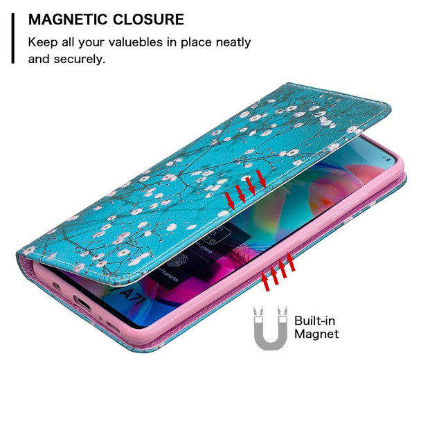 Samsung Galaxy A71 Colored Drawing Pattern Invisible Magnetic Horizontal Flip PU Leather Case with Holder & Card Slots & Wallet(Plum Blossom)