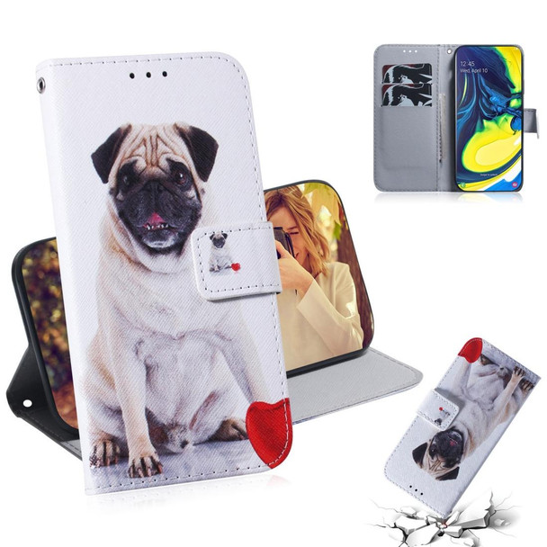 Painting Pattern Coloured Drawing Horizontal Flip Leather Case with Holder & Card Slots & Wallet for Galaxy A80 / A90(Pug)
