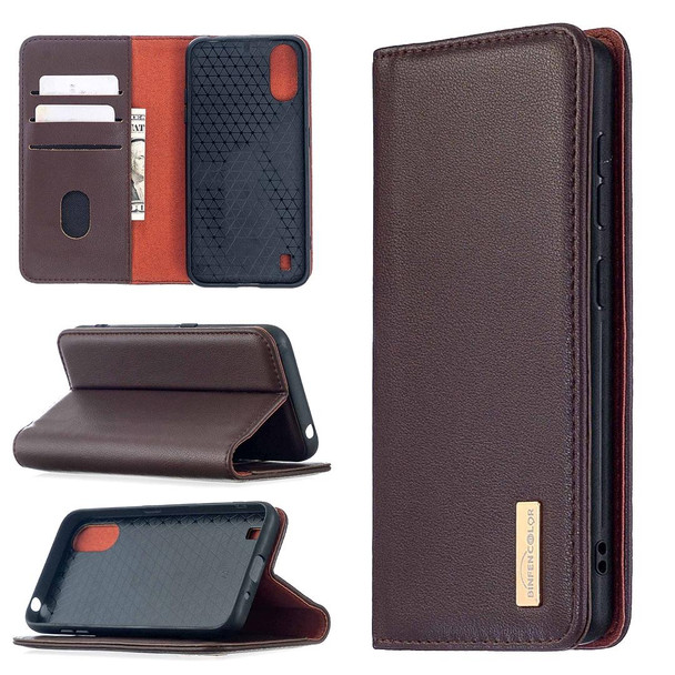 Samsung Galaxy A01 2 in 1 Detachable Magnetic Horizontal Flip Genuine Leather Case with Holder & Card Slots & Wallet(Dark Brown)