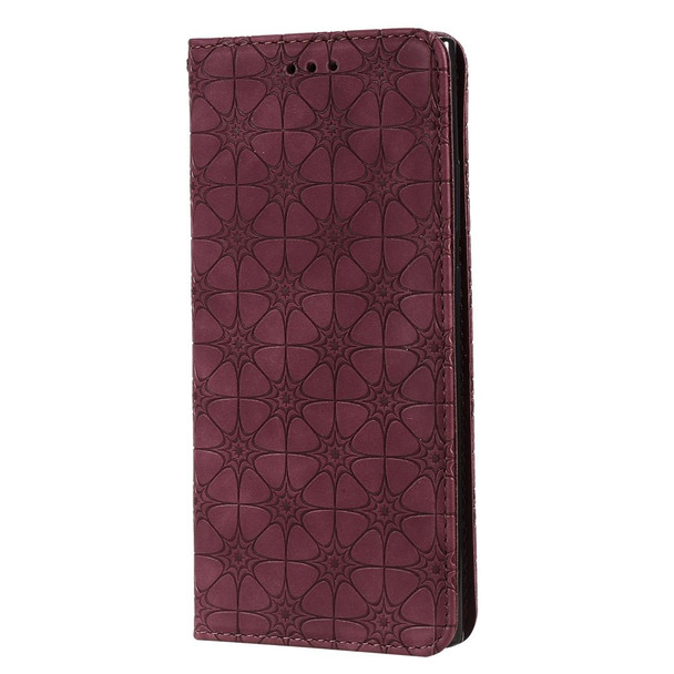 Samsung Galaxy Note20 Ultra Lucky Flowers Embossing Pattern Magnetic Horizontal Flip Leather Case with Holder & Card Slots(Wine Red)