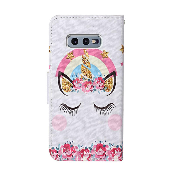 Samsung Galaxy S10e Colored Drawing Pattern Horizontal Flip Leather Case with Holder & Card Slots & Wallet & Lanyard(Crown Unicorn)