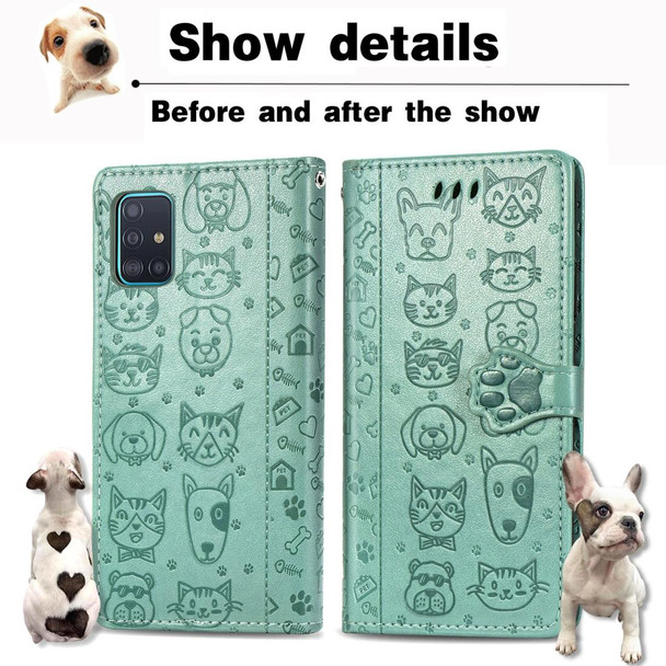 Galaxy A71 5G Cute Cat and Dog Embossed Horizontal Flip Leather Case with Bracket / Card Slot / Wallet / Lanyard(Rose Gold)