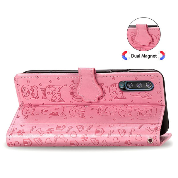 Galaxy A50/A30S/A50S Cute Cat and Dog Embossed Horizontal Flip Leather Case with Bracket / Card Slot / Wallet / Lanyard(Pink)