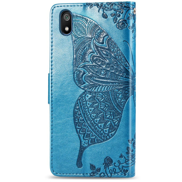 Butterfly Love Flowers Embossing Horizontal Flip Leatherette Case - Xiaomi Redmi 7A with Holder & Card Slots & Wallet & Lanyard(Blue)