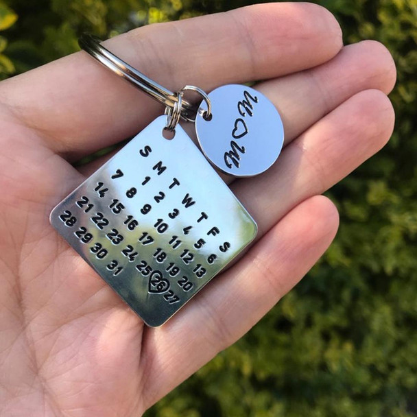 Personalized Calendar Keychain Hand Carved Calendar Keyring Stainless Steel Brelok(Rose Gold)