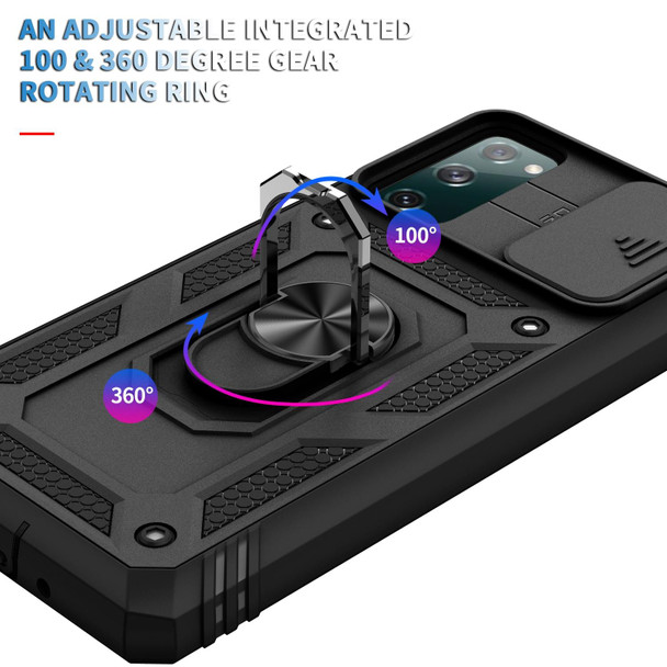 Samsung Galaxy S20 FE Sliding Camera Cover Design TPU + PC Protective Case with 360 Degree Rotating Holder & Card Slot(Black+Black)