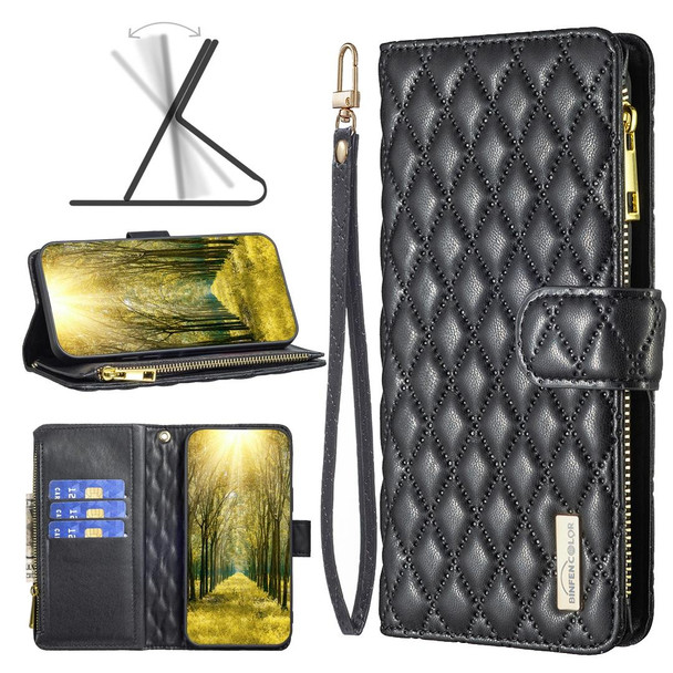 Xiaomi Redmi 10 5G / Note 11E Diamond Lattice Zipper Wallet Leather Flip Phone Case(Black)