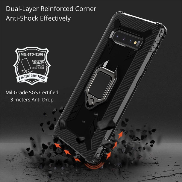 Galaxy S10+ Carbon Fiber Protective Case with 360 Degree Rotating Ring Holder(Black)