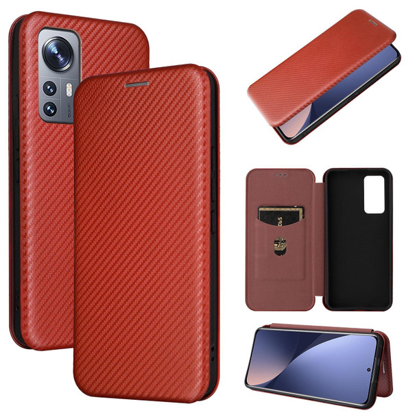 Xiaomi 12 Lite Carbon Fiber Texture Magnetic Horizontal Flip Leather Phone Case(Brown)