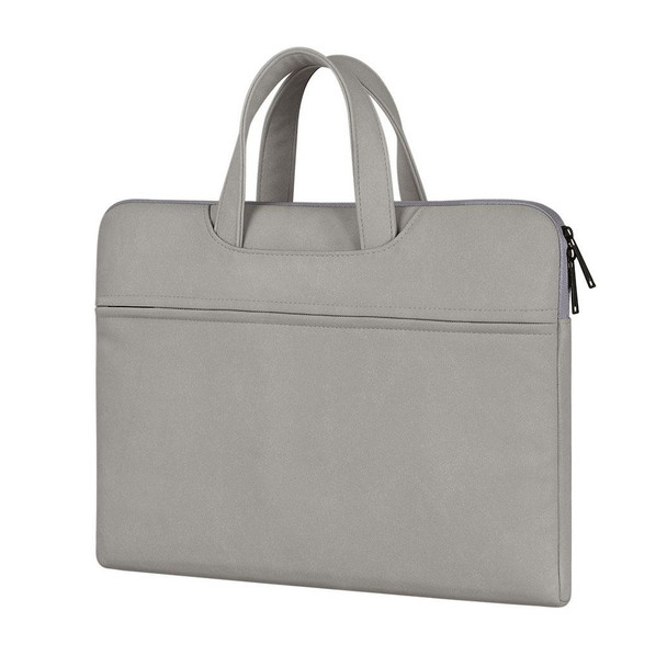 ST06 Waterproof PU Leather Zipper Hidden Portable Strap One-shoulder Handbag for 14.1 inch Laptops, with Suitcase Belt (Light Grey)