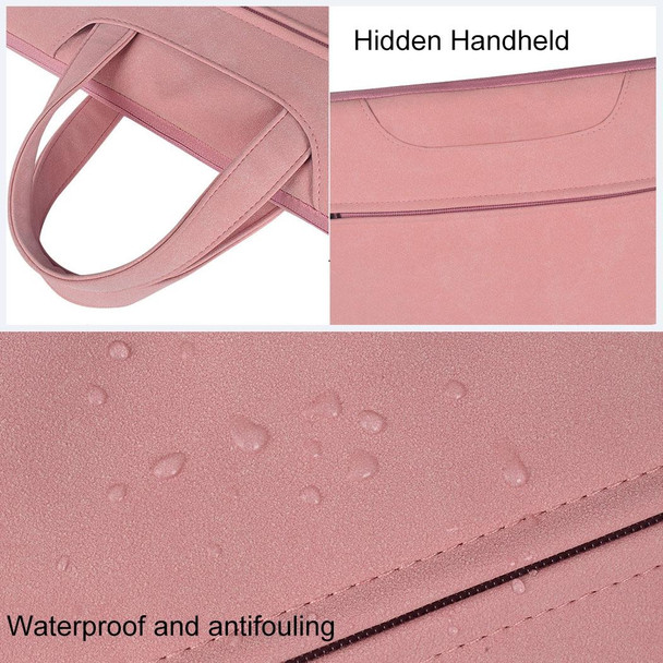ST06 Waterproof PU Leather Zipper Hidden Portable Strap One-shoulder Handbag for 14.1 inch Laptops, with Suitcase Belt (Light Grey)