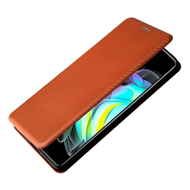 Motorola Edge 20 Carbon Fiber Texture Magnetic Horizontal Flip TPU + PC + PU Leather Case with Card Slot(Brown)