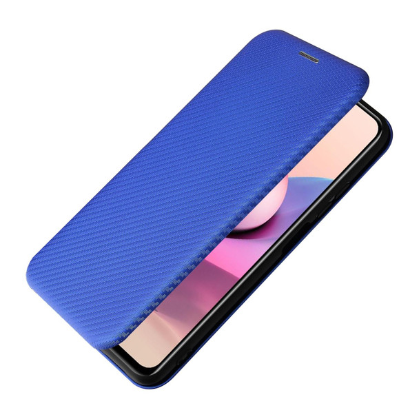 Xiaomi Redmi Note 10 Pro Carbon Fiber Texture Magnetic Horizontal Flip TPU + PC + PU Leather Case with Card Slot(Blue)