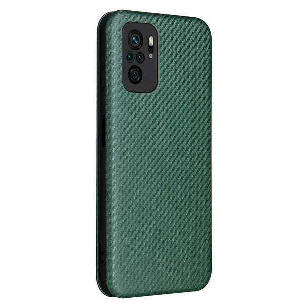 Xiaomi Redmi Note 10 Pro Carbon Fiber Texture Magnetic Horizontal Flip TPU + PC + PU Leather Case with Card Slot(Green)