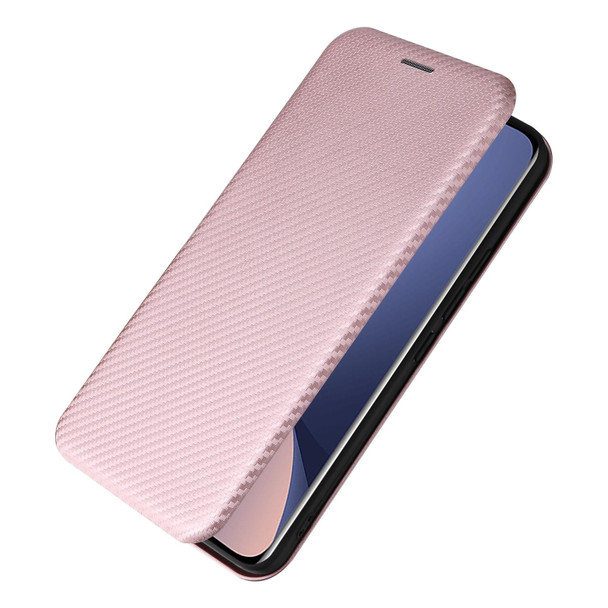 Xiaomi 12 Lite Carbon Fiber Texture Magnetic Horizontal Flip Leather Phone Case(Pink)