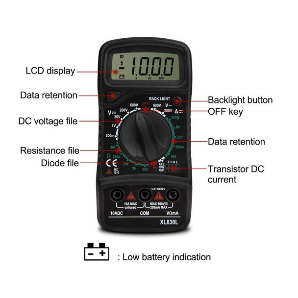 ANENG XL830L Multi-Function Digital Display High-Precision Digital Multimeter, Specification: Bubble Bag Packing(Red)