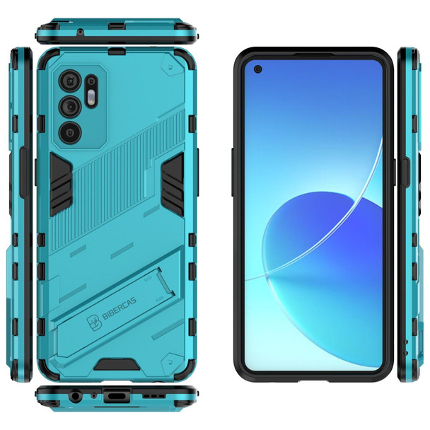 OPPO Reno6 4G Punk Armor 2 in 1 PC + TPU Shockproof Case with Invisible Holder(Blue)