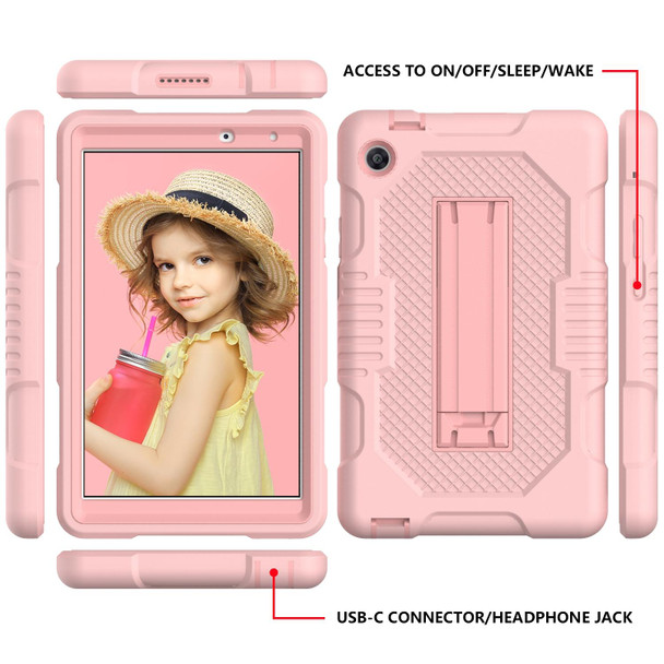 Huawei MatePad T8 8.0(2020) Contrast Color Robot Shockproof Silicone + PC Protective Case with Holder(Rose Gold)