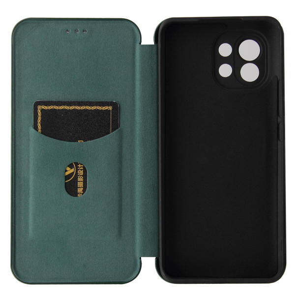 Xiaomi Mi 11 Carbon Fiber Texture Magnetic Horizontal Flip TPU + PC + PU Leather Case with Card Slot(Green)