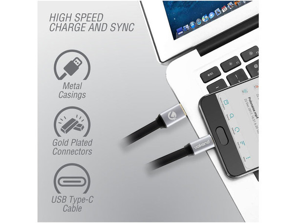 VolkanoX Speed Series USB3.0 to USB Type-C Cable 1meter Flat Black