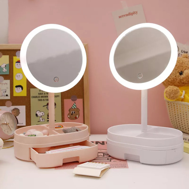 Illuminated Vanity Mirror with Organiser and Adjustable Angles