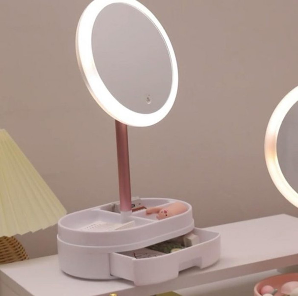Illuminated Vanity Mirror with Organiser and Adjustable Angles