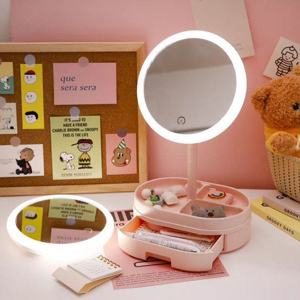 Illuminated Vanity Mirror with Organiser and Adjustable Angles