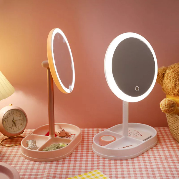 Illuminated Vanity Mirror with Organiser and Adjustable Angles