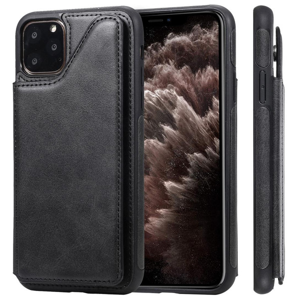 iPhone 11 Pro Max Shockproof Calf Texture Protective Case with Holder & Card Slots & Frame(Black)