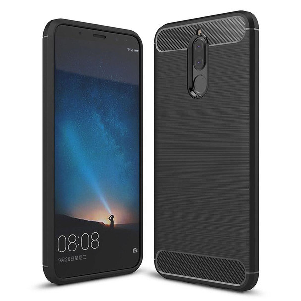 Huawei Mate 10 Lite Brushed Carbon Fiber Texture TPU Shockproof Anti-slip Soft Protective Back Cover Case(Black)