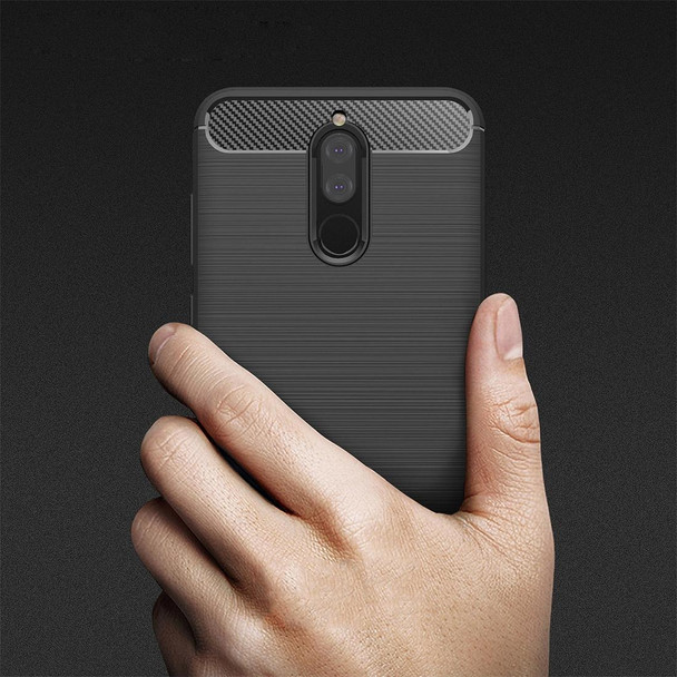 Huawei Mate 10 Lite Brushed Carbon Fiber Texture TPU Shockproof Anti-slip Soft Protective Back Cover Case(Black)