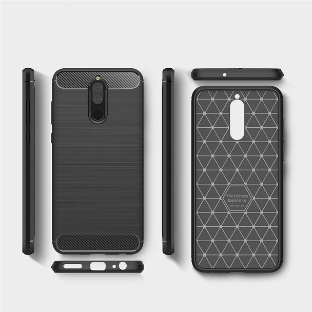 Huawei Mate 10 Lite Brushed Carbon Fiber Texture TPU Shockproof Anti-slip Soft Protective Back Cover Case(Black)