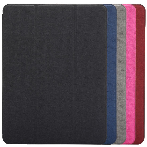 Cloth Texture Pattern Case for iPad 9.7 (2018) & iPad 9.7 inch (2017), with Three-folding Holder & Pen Slots(Grey)