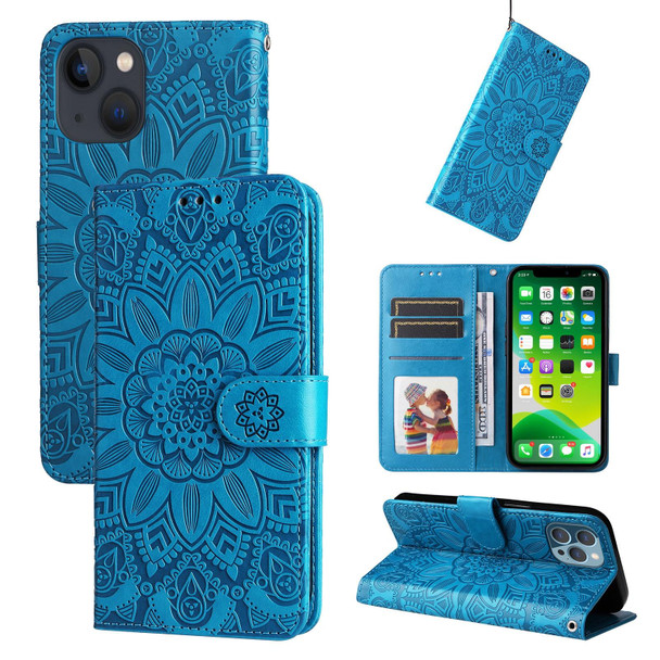 Embossed Sunflower Leatherette Phone Case - iPhone 13 mini(Blue)