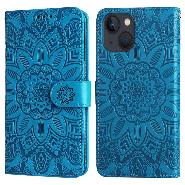 Embossed Sunflower Leatherette Phone Case - iPhone 13 mini(Blue)