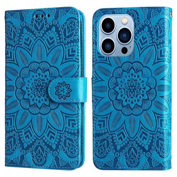 Embossed Sunflower Leatherette Phone Case - iPhone 13 Pro(Blue)