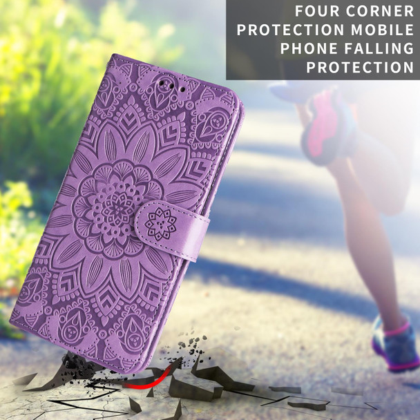 Embossed Sunflower Leatherette Phone Case - iPhone 13 Pro Max(Purple)
