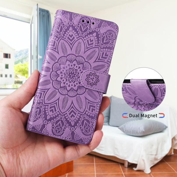 Embossed Sunflower Leatherette Phone Case - iPhone 13 Pro Max(Purple)