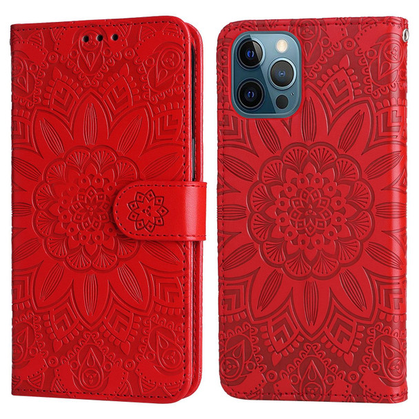 Embossed Sunflower Leatherette Phone Case - iPhone 12 / 12 Pro(Red)