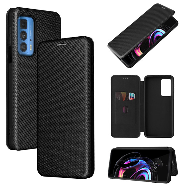 Motorola Edge 20 Pro Carbon Fiber Texture Magnetic Horizontal Flip TPU + PC + PU Leather Case with Card Slot(Black)