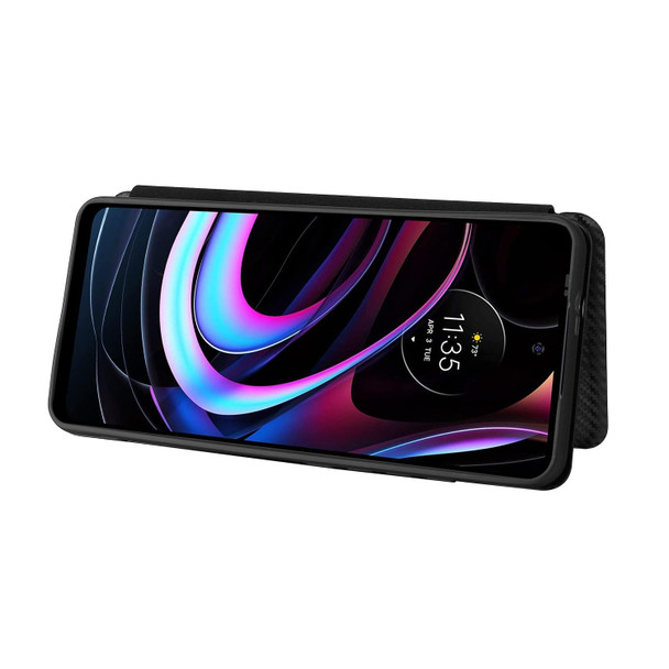 Motorola Edge (2021) Carbon Fiber Texture Magnetic Horizontal Flip TPU + PC + PU Leather Case with Card Slot(Black)