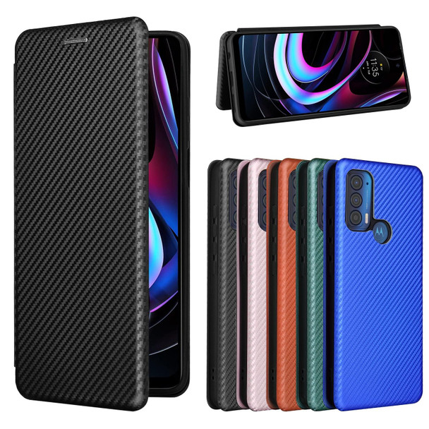 Motorola Edge (2021) Carbon Fiber Texture Magnetic Horizontal Flip TPU + PC + PU Leather Case with Card Slot(Black)