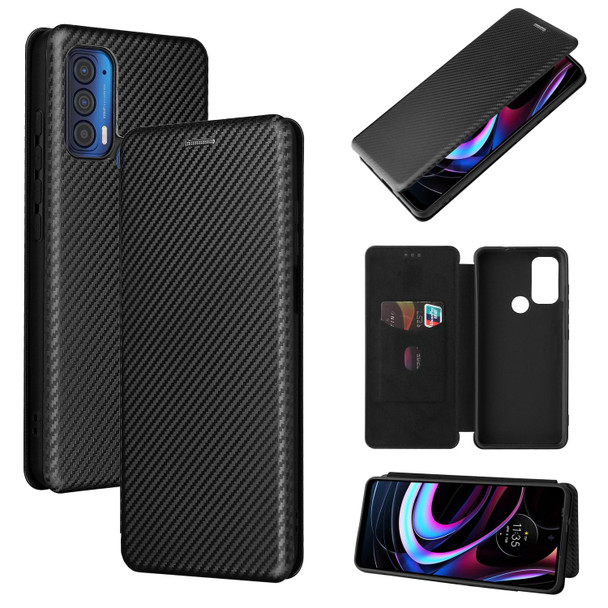 Motorola Edge (2021) Carbon Fiber Texture Magnetic Horizontal Flip TPU + PC + PU Leather Case with Card Slot(Black)