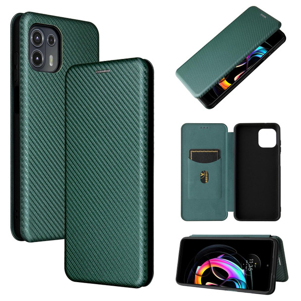 Carbon Fiber Texture Magnetic Horizontal Flip TPU + PC + PU Leatherette Case with Card Slot - Motorola Edge 20 Lite(Green)