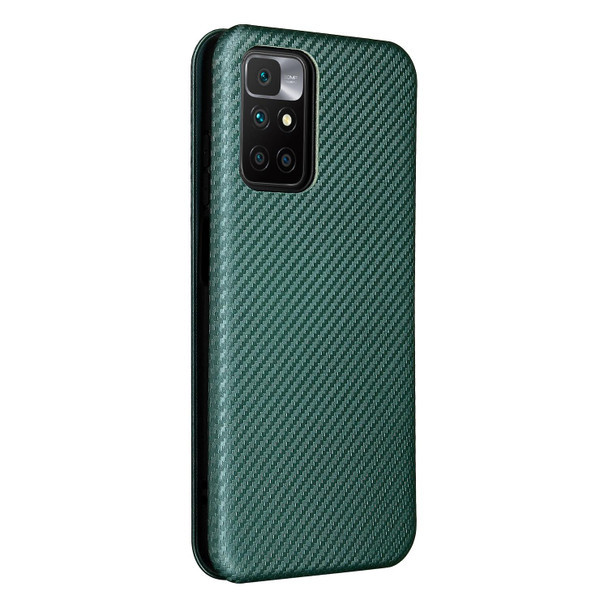 Carbon Fiber Texture Magnetic Horizontal Flip TPU + PC + PU Leatherette Case with Card Slot - Xiaomi Redmi 10(Green)