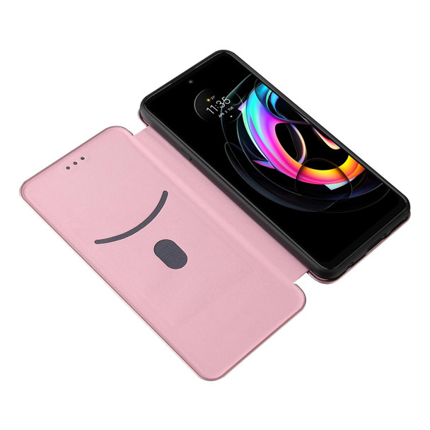 Carbon Fiber Texture Magnetic Horizontal Flip TPU + PC + PU Leatherette Case with Card Slot - Motorola Edge 20 Lite(Pink)
