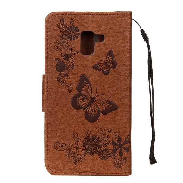 Galaxy A8 (2018) Vintage Embossed Floral Butterfly Pattern Horizontal Flip Leather Case with Card Slot & Holder & Wallet & Lanyard(Brown)