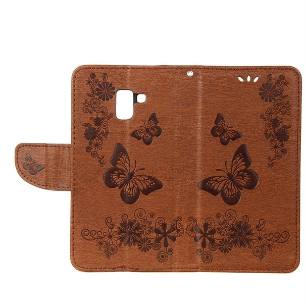 Galaxy A8 (2018) Vintage Embossed Floral Butterfly Pattern Horizontal Flip Leather Case with Card Slot & Holder & Wallet & Lanyard(Brown)