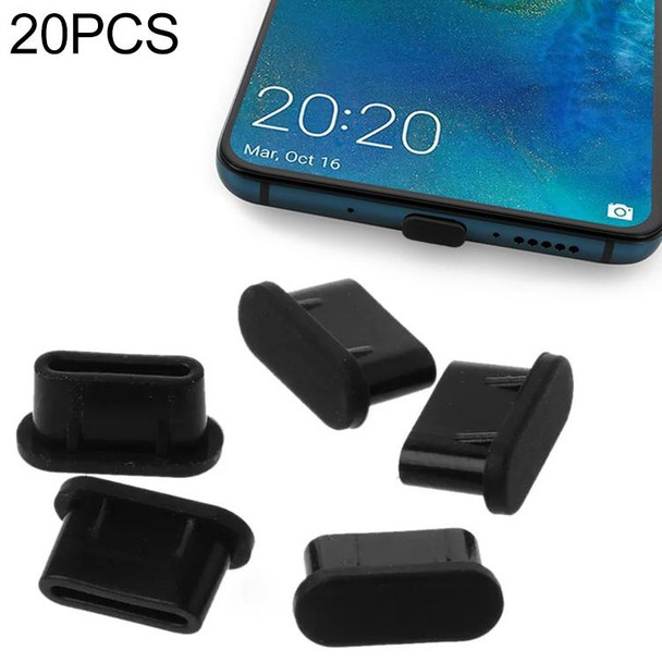 20 PCS Silicone Anti-Dust Plugs for USB-C / Type-C Port(Black)